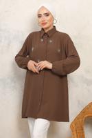 Tesettür giyim KAHVE TAŞ BASKILI GÖMLEK TUNİK T 6513