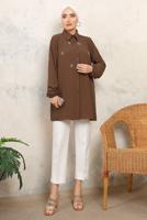 Tesettür giyim KAHVE TAŞ BASKILI GÖMLEK TUNİK T 6513