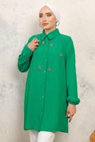 Tesettür giyim YEŞİL TAŞ BASKILI GÖMLEK TUNİK T 6513