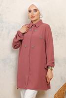 Tesettür giyim PEMBE TAŞ BASKILI GÖMLEK TUNİK T 6513