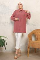 Tesettür giyim PEMBE TAŞ BASKILI GÖMLEK TUNİK T 6513