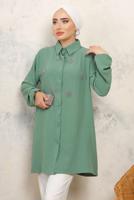 Tesettür giyim YEŞİL TAŞ BASKILI GÖMLEK TUNİK T 6513