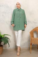 Tesettür giyim YEŞİL TAŞ BASKILI GÖMLEK TUNİK T 6513