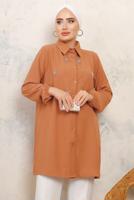 Tesettür giyim KAHVE TAŞ BASKILI GÖMLEK TUNİK T 6513
