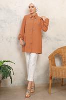 Tesettür giyim KAHVE TAŞ BASKILI GÖMLEK TUNİK T 6513