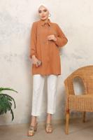 Tesettür giyim KAHVE TAŞ BASKILI GÖMLEK TUNİK T 6513