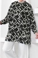 Tesettür giyim SİYAH GEOMETRİK DESENLİ GÖMLEK TUNİK T 6888