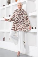 Tesettür giyim VİZON GEOMETRİK DESENLİ GÖMLEK TUNİK T 6888