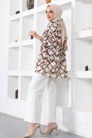 Tesettür giyim VİZON GEOMETRİK DESENLİ GÖMLEK TUNİK T 6888