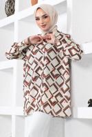 Tesettür giyim VİZON GEOMETRİK DESENLİ GÖMLEK TUNİK T 6888