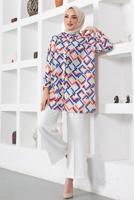 Tesettür giyim LACİVERT GEOMETRİK DESENLİ GÖMLEK TUNİK T 6888