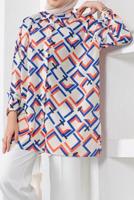 Tesettür giyim LACİVERT GEOMETRİK DESENLİ GÖMLEK TUNİK T 6888