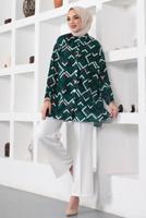 Tesettür giyim YEŞİL GEOMETRİK DESENLİ GÖMLEK TUNİK T 6888