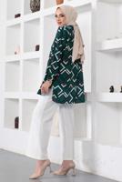 Tesettür giyim YEŞİL GEOMETRİK DESENLİ GÖMLEK TUNİK T 6888