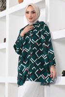 Tesettür giyim YEŞİL GEOMETRİK DESENLİ GÖMLEK TUNİK T 6888
