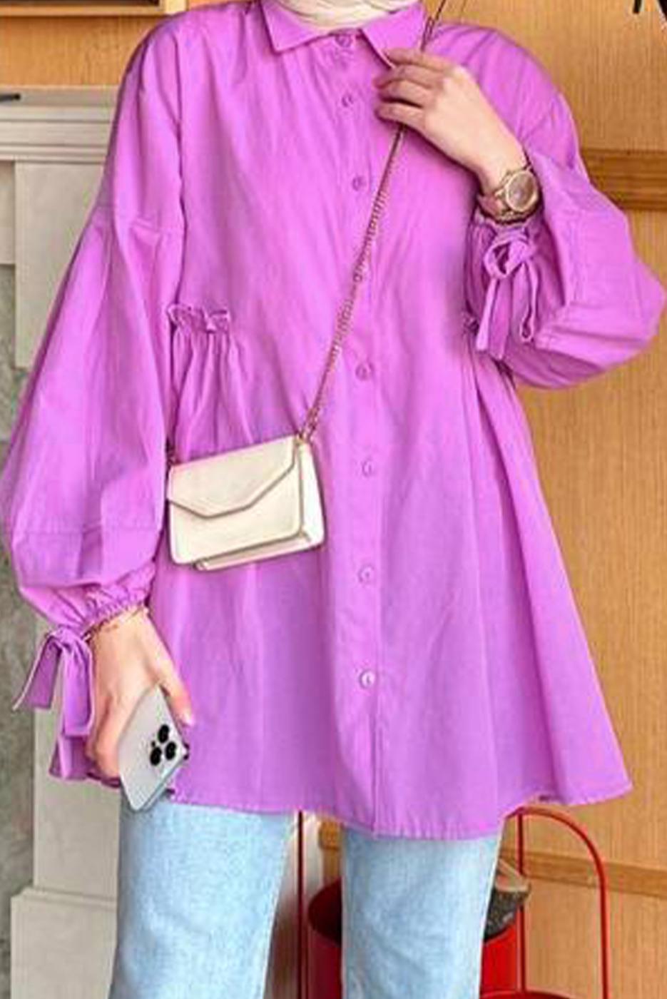 Tesettür giyim MÜRDÜM BELİ BÜZGÜ DETAYLI DÜĞMELİ TUNİK T 7168