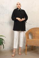 Tesettür giyim SİYAH MANŞETLERİ BAĞLAMALI TAŞ DETAYLI GÖMLEK TUNİK T 7513