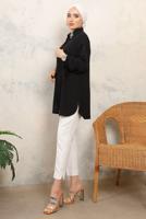 Tesettür giyim SİYAH MANŞETLERİ BAĞLAMALI TAŞ DETAYLI GÖMLEK TUNİK T 7513