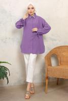 Tesettür giyim MOR MANŞETLERİ BAĞLAMALI TAŞ DETAYLI GÖMLEK TUNİK T 7513