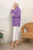 Tesettür giyim MOR MANŞETLERİ BAĞLAMALI TAŞ DETAYLI GÖMLEK TUNİK T 7513