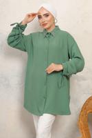 Vêtements hijab VERT TUNIQUE CHEMISE POIGNETS NOUÉS DÉTAIL BIJOUX T 7513