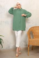 Vêtements hijab VERT TUNIQUE CHEMISE POIGNETS NOUÉS DÉTAIL BIJOUX T 7513