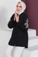 Tesettür giyim SİYAH KOLU NAKIŞLI GÖMLEK TUNİK T 75416