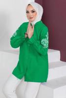Tesettür giyim YEŞİL KOLU NAKIŞLI GÖMLEK TUNİK T 75416