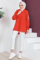 Tesettür giyim TURUNCU KOLU NAKIŞLI GÖMLEK TUNİK T 75416