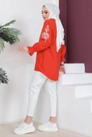 Tesettür giyim TURUNCU KOLU NAKIŞLI GÖMLEK TUNİK T 75416