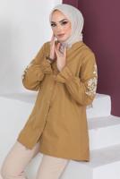 Tesettür giyim KAHVE KOLU NAKIŞLI GÖMLEK TUNİK T 75416