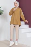 Tesettür giyim KAHVE KOLU NAKIŞLI GÖMLEK TUNİK T 75416