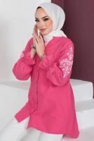 Tesettür giyim FUŞYA KOLU NAKIŞLI GÖMLEK TUNİK T 75416
