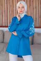 Tesettür giyim LACİVERT KOLU NAKIŞLI GÖMLEK TUNİK T 75416