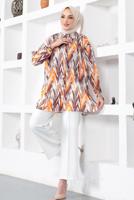 Tesettür giyim KAHVE DESENLİ YANI YIRTMAÇLI GÖMLEK TUNİK T 7888