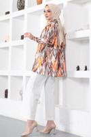 Tesettür giyim KAHVE DESENLİ YANI YIRTMAÇLI GÖMLEK TUNİK T 7888