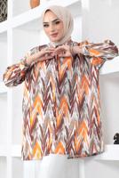 Tesettür giyim KAHVE DESENLİ YANI YIRTMAÇLI GÖMLEK TUNİK T 7888