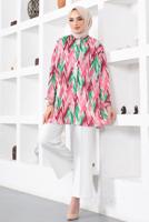 Tesettür giyim PEMBE DESENLİ YANI YIRTMAÇLI GÖMLEK TUNİK T 7888