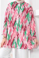 Tesettür giyim PEMBE DESENLİ YANI YIRTMAÇLI GÖMLEK TUNİK T 7888