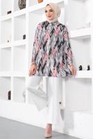 Tesettür giyim PUDRA DESENLİ YANI YIRTMAÇLI GÖMLEK TUNİK T 7888