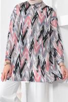 Tesettür giyim PUDRA DESENLİ YANI YIRTMAÇLI GÖMLEK TUNİK T 7888