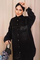 Tesettür giyim SİYAH ZEBRA DESENLİ CEP DETAYLI GÖMLEK TUNİK T 8503