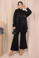 Tesettür giyim SİYAH ZEBRA DESENLİ CEP DETAYLI GÖMLEK TUNİK T 8503