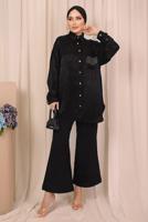 Tesettür giyim SİYAH ZEBRA DESENLİ CEP DETAYLI GÖMLEK TUNİK T 8503