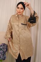 Tesettür giyim KAHVE ZEBRA DESENLİ CEP DETAYLI GÖMLEK TUNİK T 8503