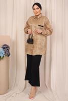 Tesettür giyim KAHVE ZEBRA DESENLİ CEP DETAYLI GÖMLEK TUNİK T 8503