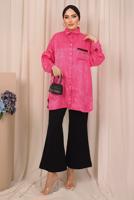 Tesettür giyim FUŞYA ZEBRA DESENLİ CEP DETAYLI GÖMLEK TUNİK T 8503