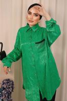 Tesettür giyim YEŞİL ZEBRA DESENLİ CEP DETAYLI GÖMLEK TUNİK T 8503