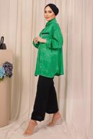 Tesettür giyim YEŞİL ZEBRA DESENLİ CEP DETAYLI GÖMLEK TUNİK T 8503