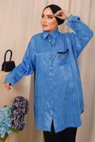 Tesettür giyim LACİVERT ZEBRA DESENLİ CEP DETAYLI GÖMLEK TUNİK T 8503